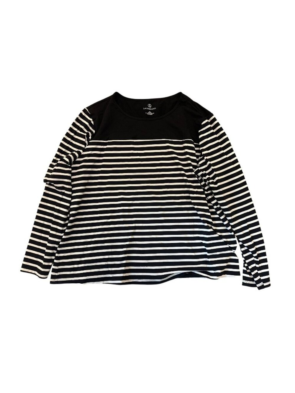 Lands End Womens Top Shirt 1X Long Sleeve Black & White Striped Nautical